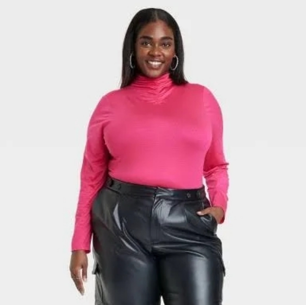 A New Day Women's Ruched Mock Turtleneck Long Sleeve T-Shirt